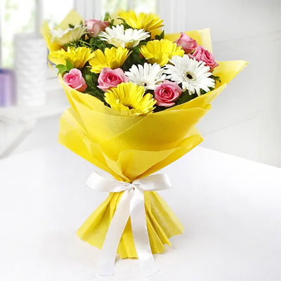 "Mixed Gerberas and Pink Roses Bunch (Krish) - Click here to View more details about this Product